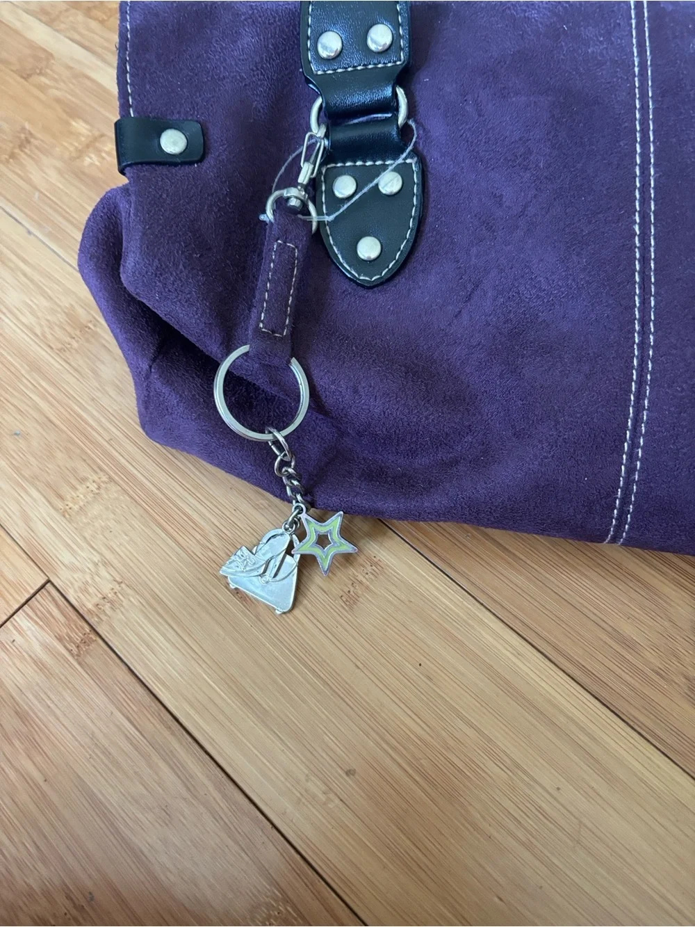 St. John's Bay Plum Suede Satchel with Black Handles